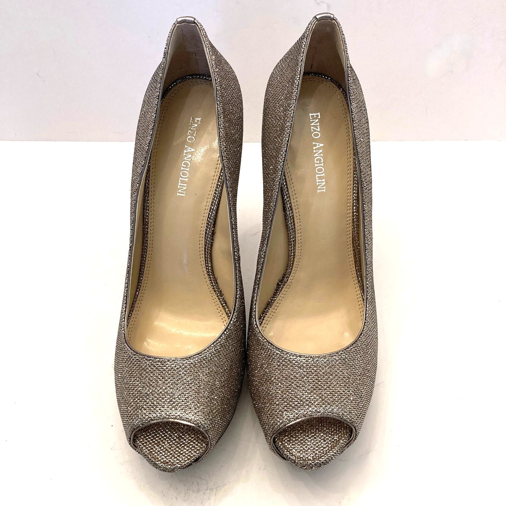 Enzo Angiolini Peep Toe‎ Platform Heels Eatanen Champagne Gold Sparkle Women 10M - Picture 3 of 11